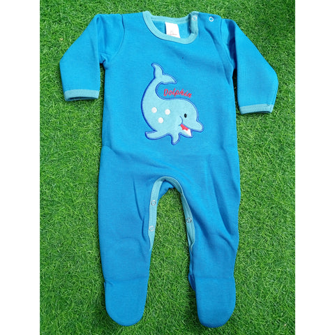 Fleece Baby Romper - Cartoon - Blue