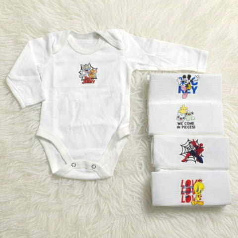 Pack of 5 Body Suits - White Cartoon