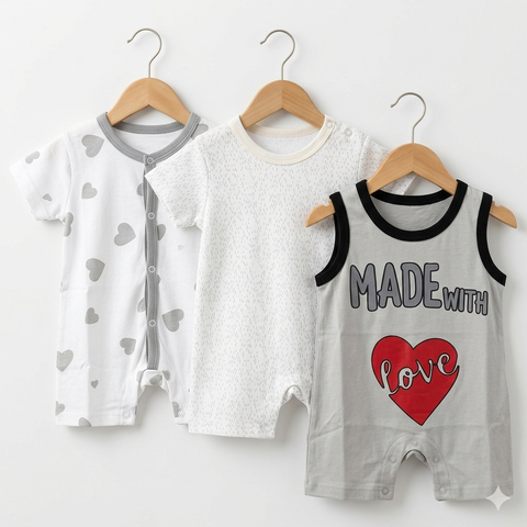 Pack of 3 Short Leg Romper - Love