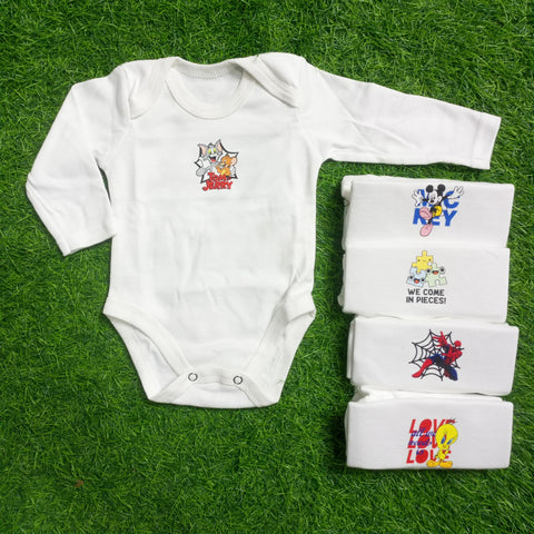 Pack of 5 Body Suits - White Cartoon