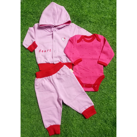 3Pcs Hooded Suit Set - Hearts