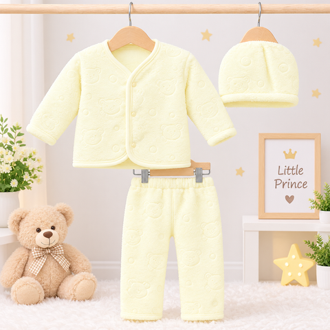 Winter Night Suit With Cap - Yellow