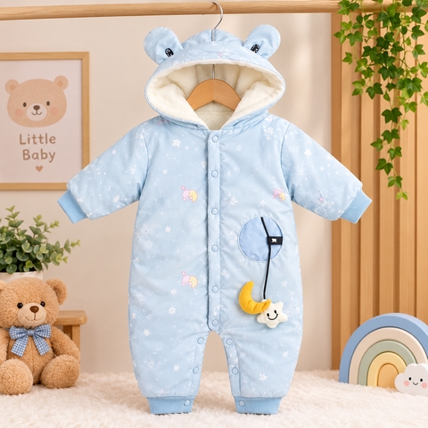 Hooded Baby Romper - Little Born - Blue