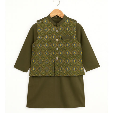 3 Pieces - Kameez Shalwar with Embroidered Waistcoat - K1
