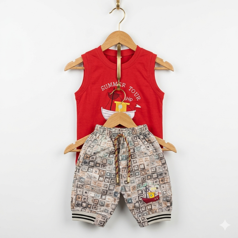 Sleeveless Shirt & Short - Ship - Red