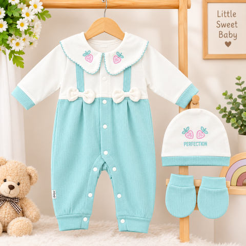 Girls Romper 3 Pieces Set - Sea Green