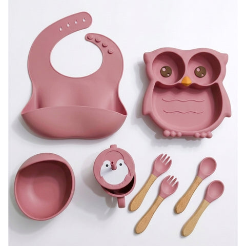 8 Pieces - Silicon Feeding Set - Dark Pink