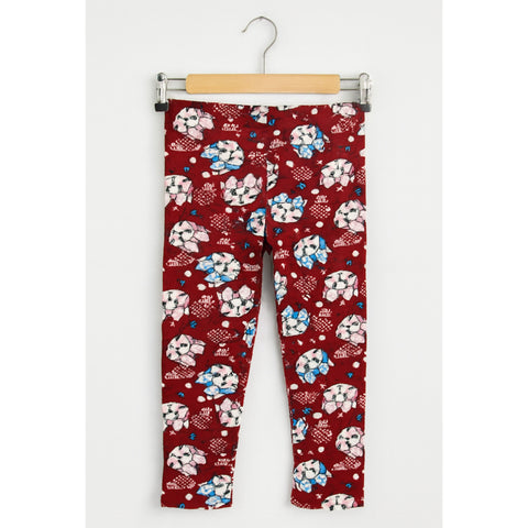Velvet Inner Fleece Tights Cartoon Maroon