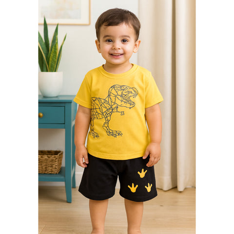 T-Shirt With Short  - Dinosaur Orange