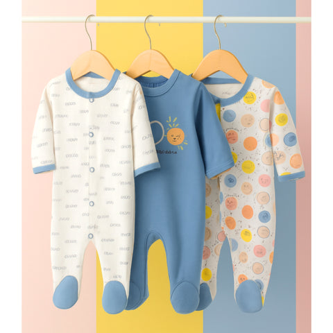 Pack of 3 Sleep Suits - Blue - SBP20