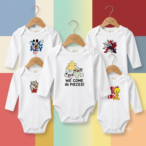 Pack of 5 Body Suits - White Cartoon