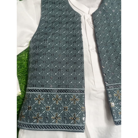 3-Piece Set - Dhoti, Kurta & Waistcoat - Gray