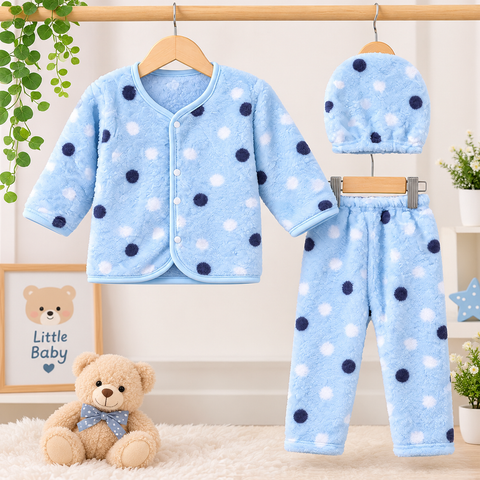 Winter Night Suit With Cap - Circle Blue