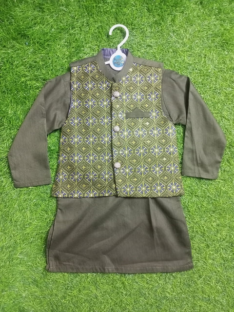 3 Pieces - Kameez Shalwar with Embroidered Waistcoat - K1