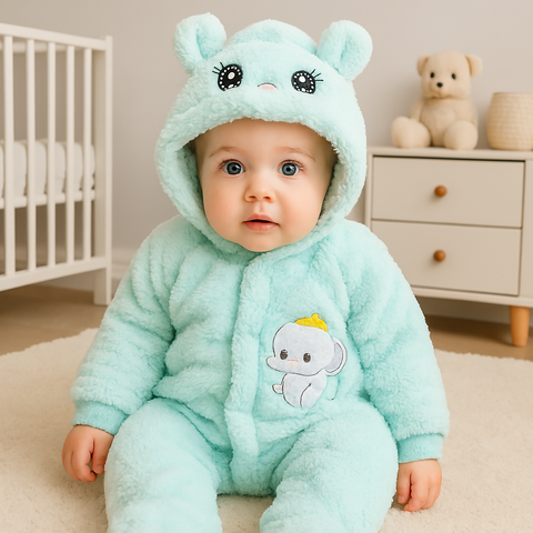 Imported Fur Romper - Elephant Green