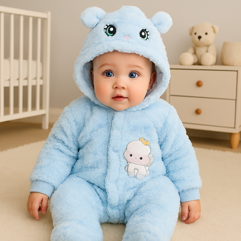 Imported Fur Romper - Elephant Blue